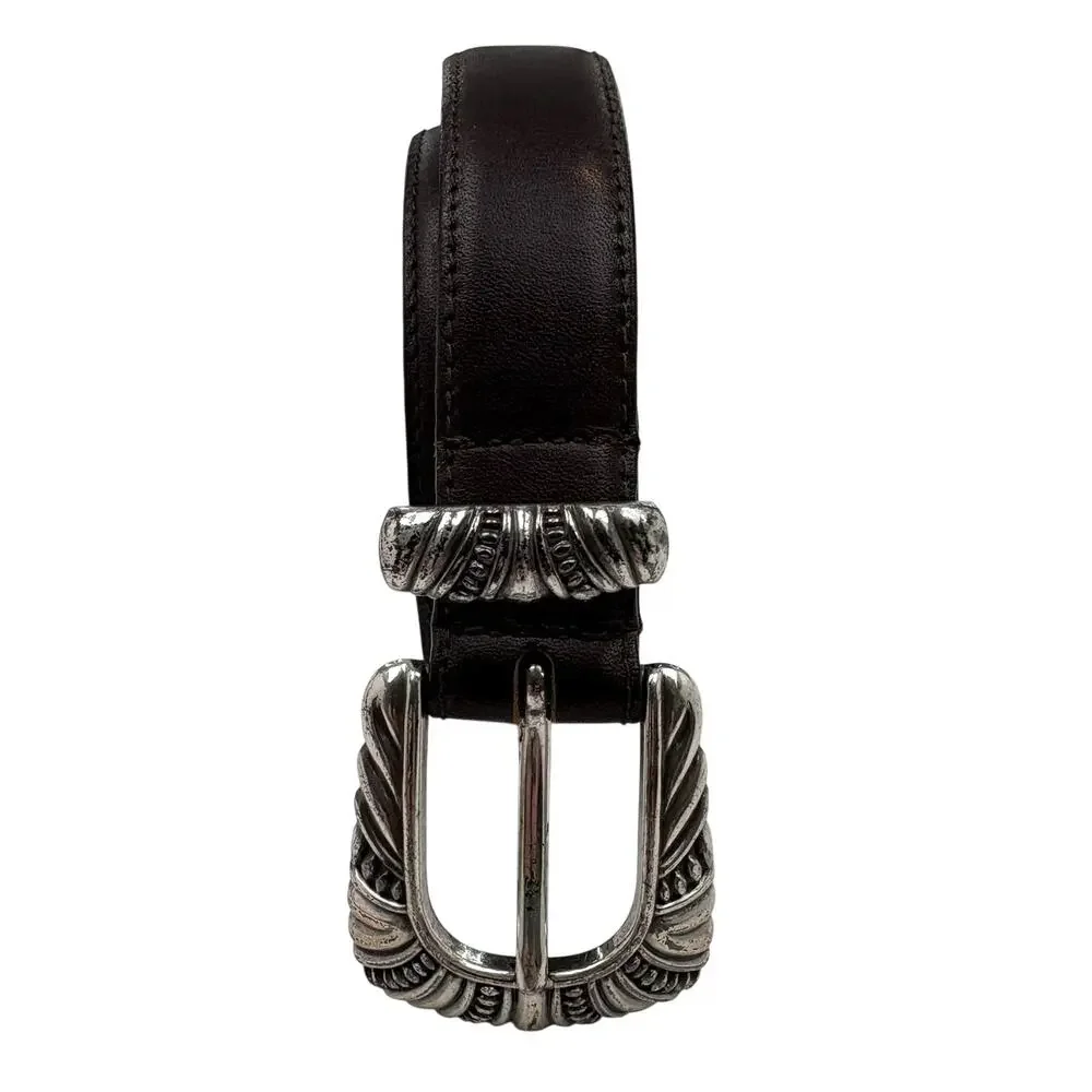 Vintage 90s Donna Katz Leather Western Concho Belt Brown Silver Tone Size M